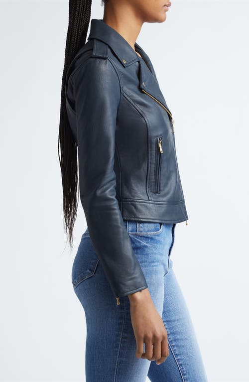 Shop L Agence L'agence Lambskin Leather Biker Jacket In Midnight