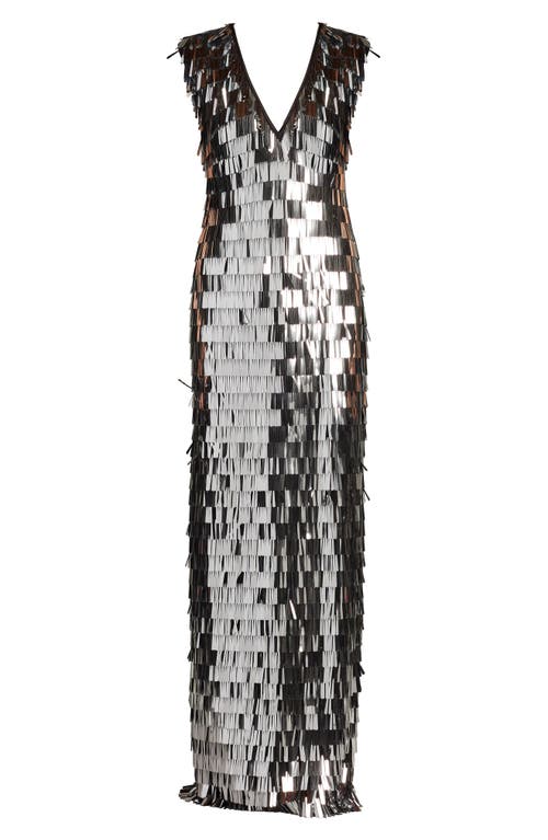 Shop Sho By Tadashi Shoji Sequin Fringe Sleeveless Gown In Silver/black