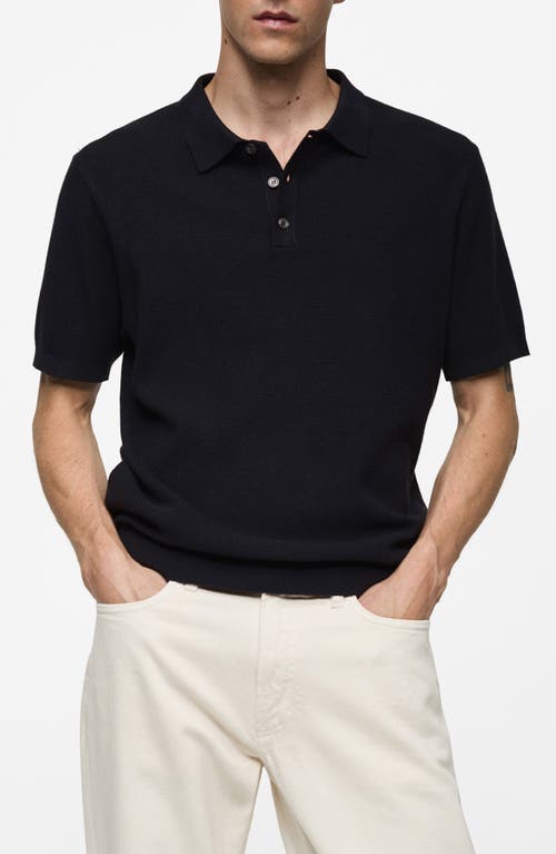 Shop Mango Structured Polo Shirt In Dark Navy