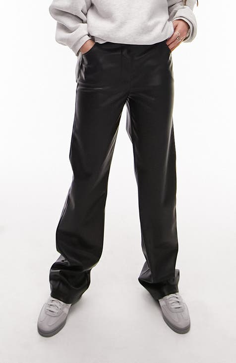 Topshop Petite faux leather biker pants in khaki - ShopStyle