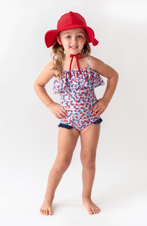 Shop Rufflebutts Kids' Floral Ruffle One-piece Swimsuit In Blue