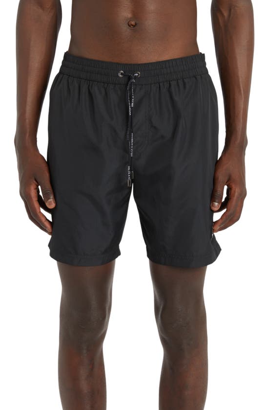 Shop Dolce & Gabbana Box Logo Swim Trunks In Nero