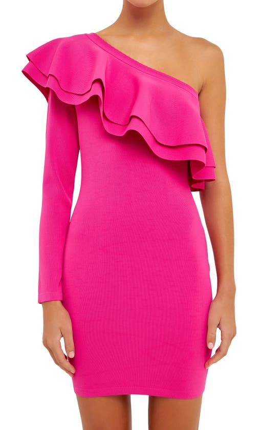 Shop Endless Rose One Shoulder Knit Dress In Fuchsia