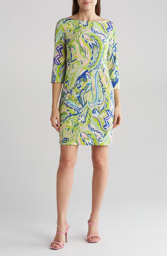Tash And Sophie Paisley Sheath Dress In Lime/ Multi