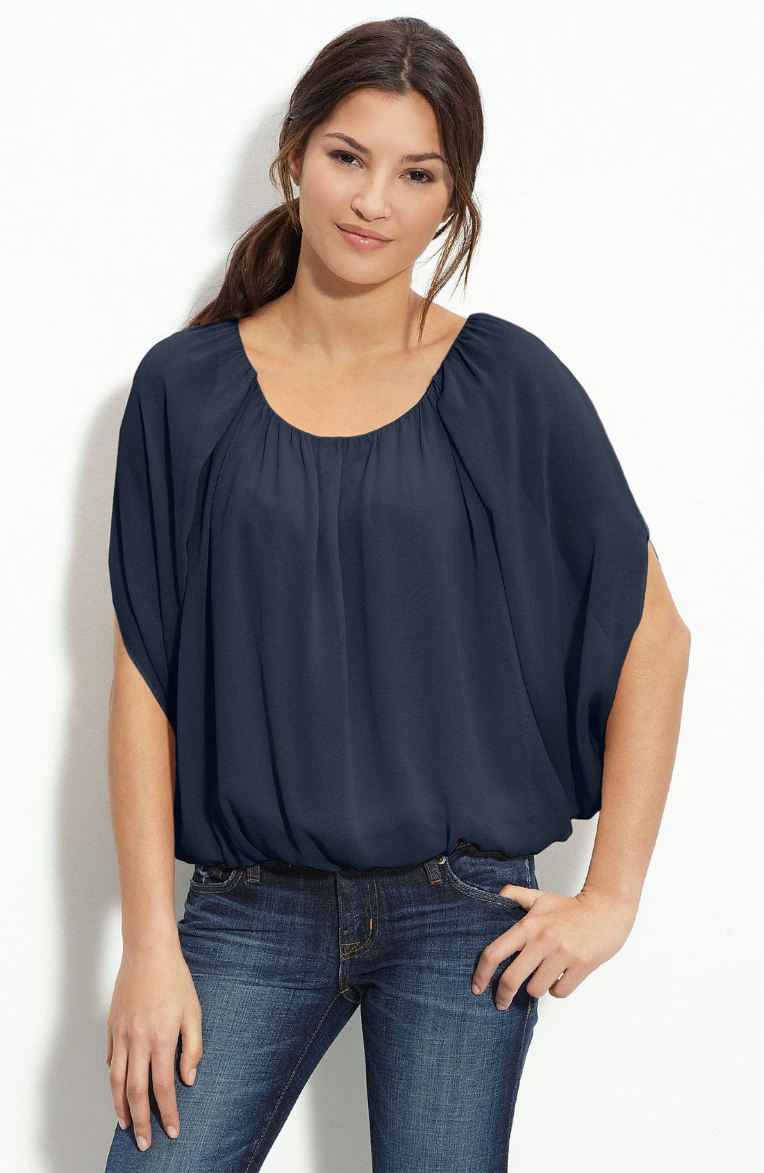 Hinge® Bubble Hem Silk Blouse Nordstrom
