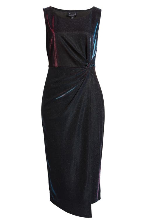 Shop Connected Apparel Metallic Sleeveless Faux Wrap Dress In Peacock