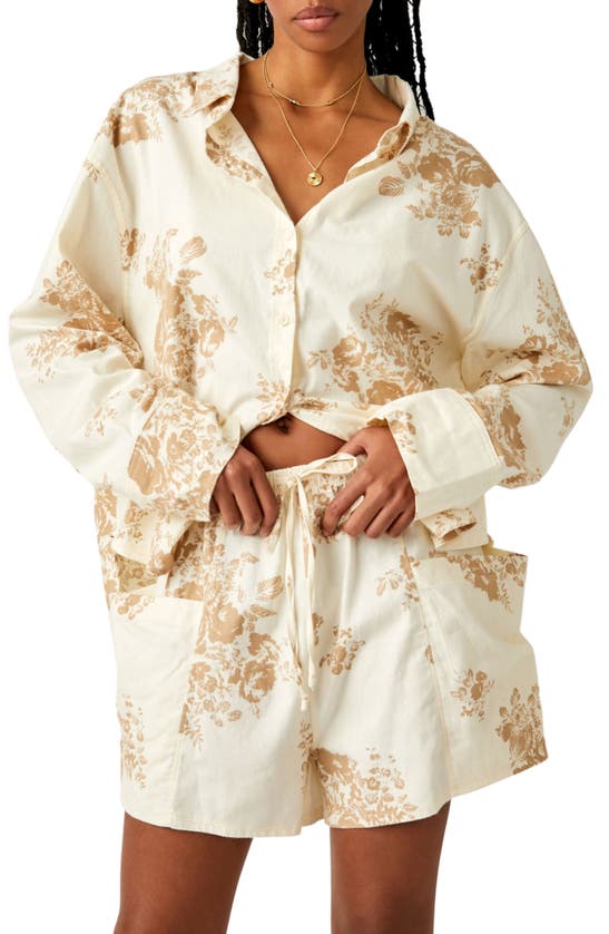 Free People Early Morning Cotton Shorts Pajamas In Ivory Combo