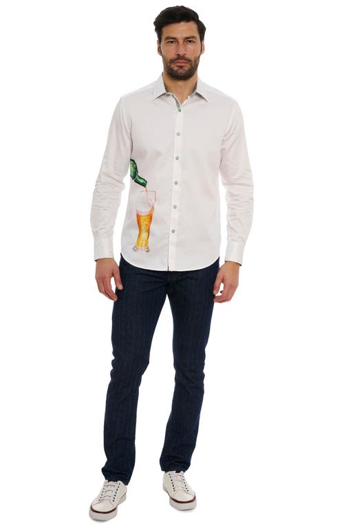 Shop Robert Graham Made To Measure Beer Print Stretch Cotton Button-up Shirt In White