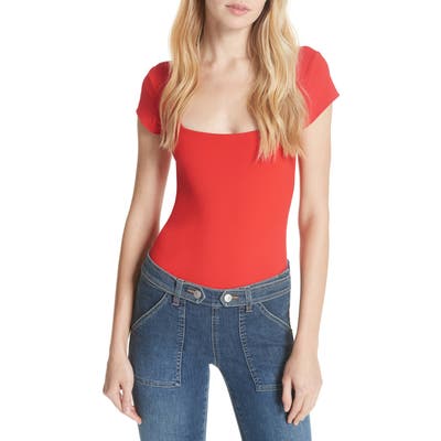 Free People Square Eyes Bodysuit, Red