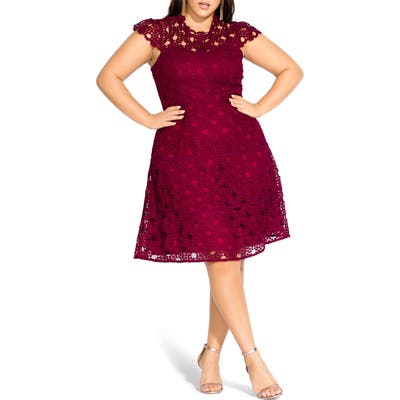 Plus Size City Chic Lovey Lace Fit & Flare Dress, Black
