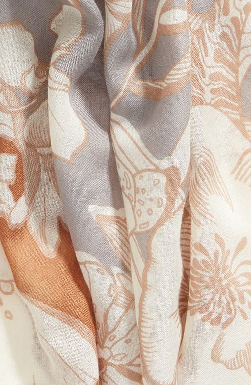 Shop Nordstrom Eyelash Trim Print Cashmere & Silk Wrap In Grey- Tan Banded Floral