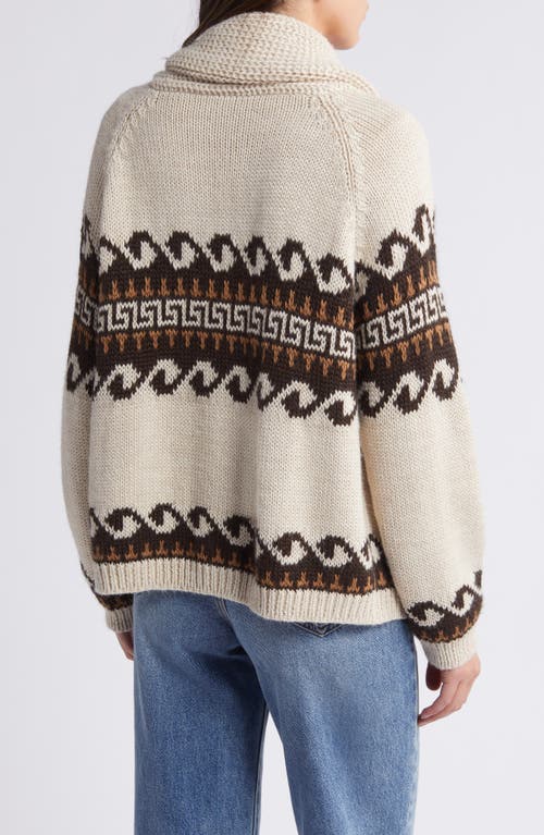 Shop The Great . The Greek Key Lodge Jacquard Alpaca & Wool Blend Cardigan In Cream With Driftwood