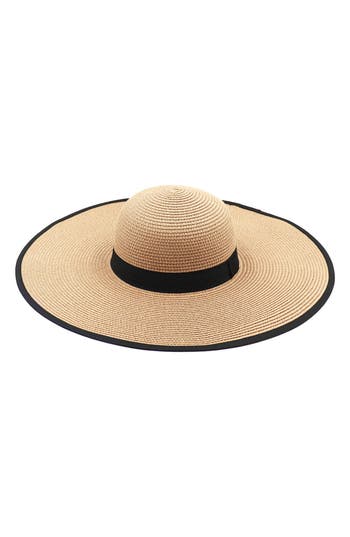 Shop Surell Floppy Straw Sun Hat In Beige/black