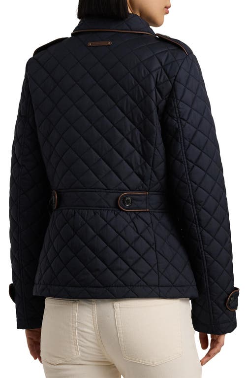 Shop Lauren Ralph Lauren Double Breasted Quilted Jacket In Dark Navy