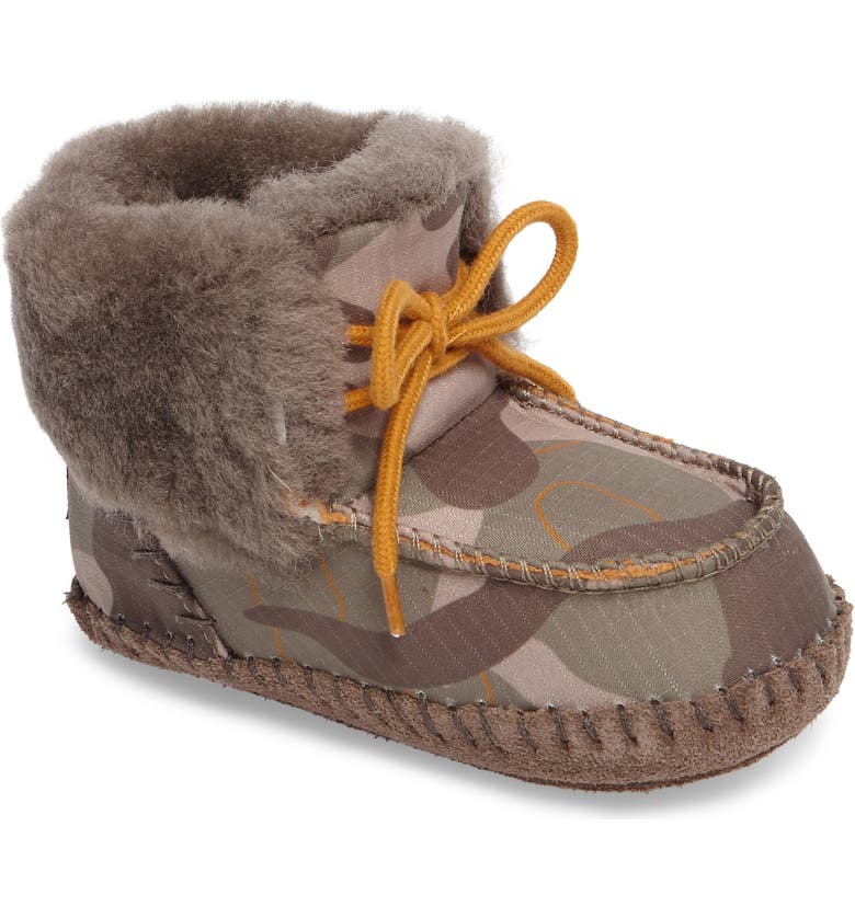 UGG® Sparrow Camo Genuine Shearling Moccasin Bootie (Baby & Walker) | Nordstrom