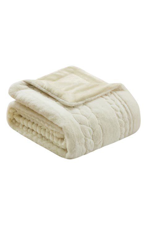 Embroidered Faux Fur Throw Blanket