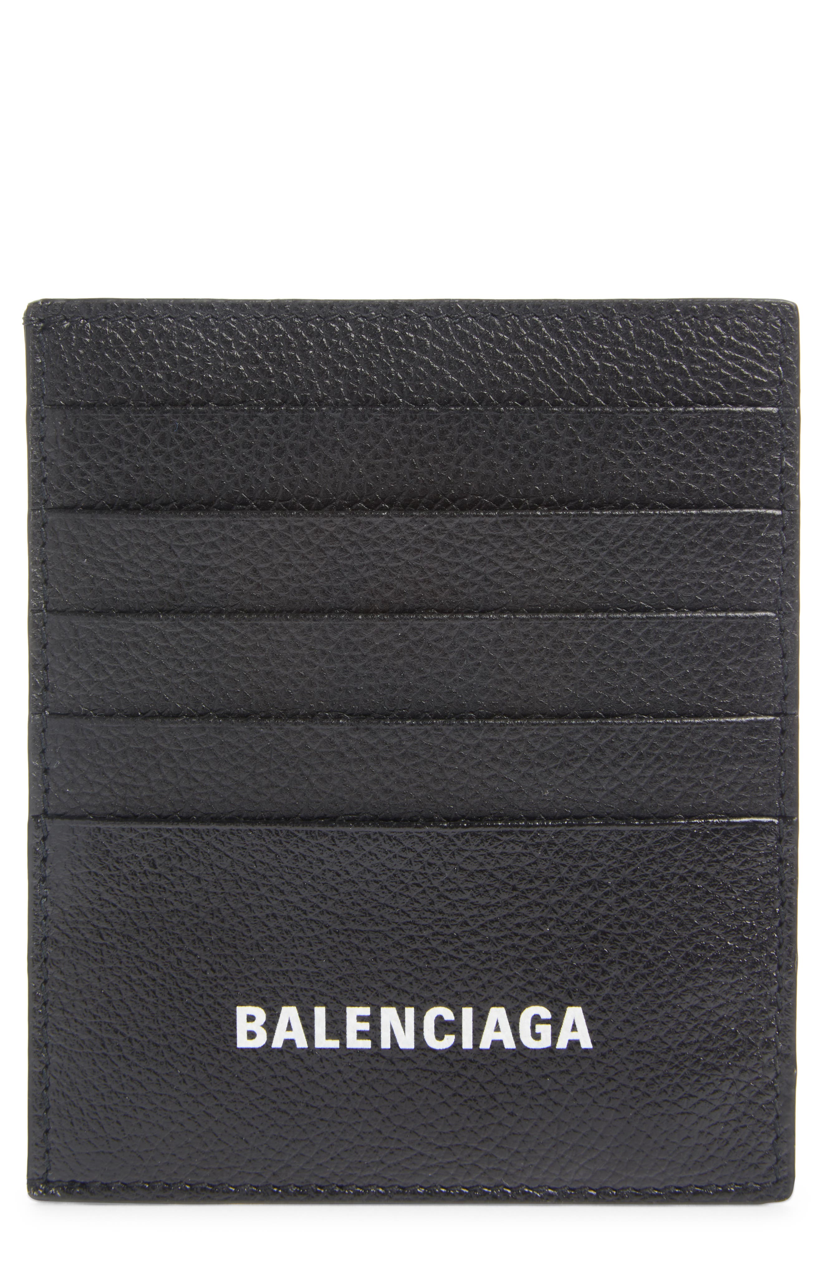 Balenciaga Cash Logo Vertical Leather Card Case in Black/L White at Nordstrom