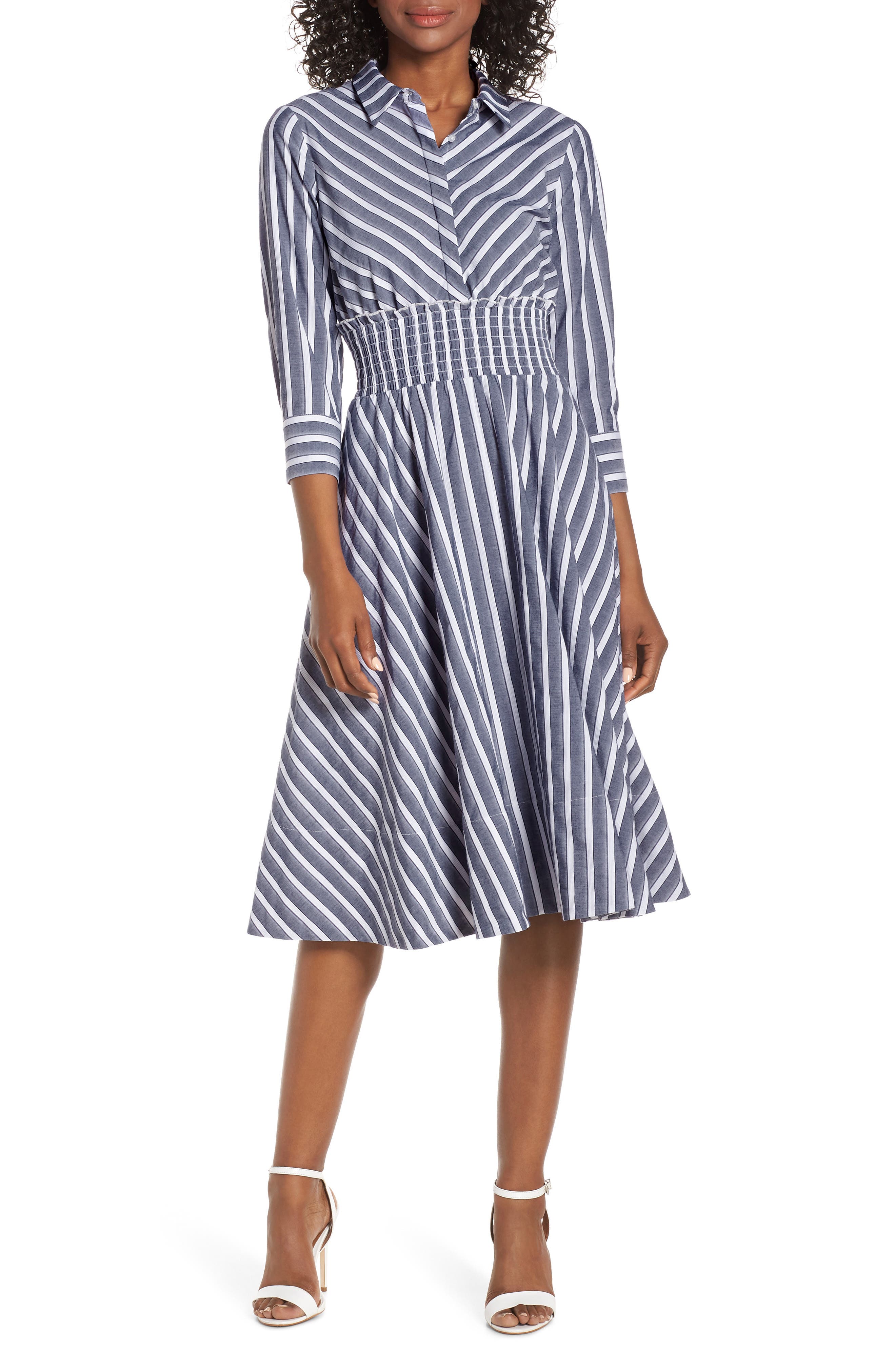 striped midi shirt dress