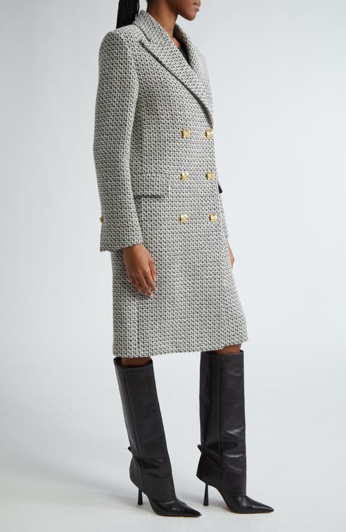 Shop St John St. John Collection Double Breasted Wool Blend Tweed Coat In Black/chalk Multi