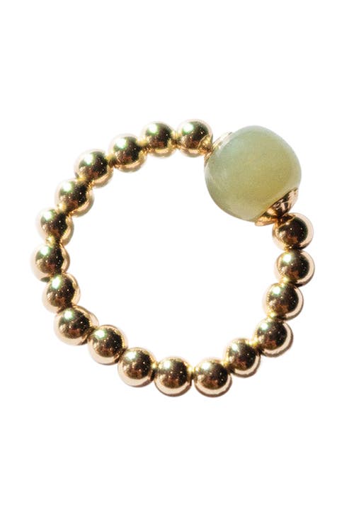 Shop Seree Arya Jade And Beaded Gold Stretch Ring In Light Green