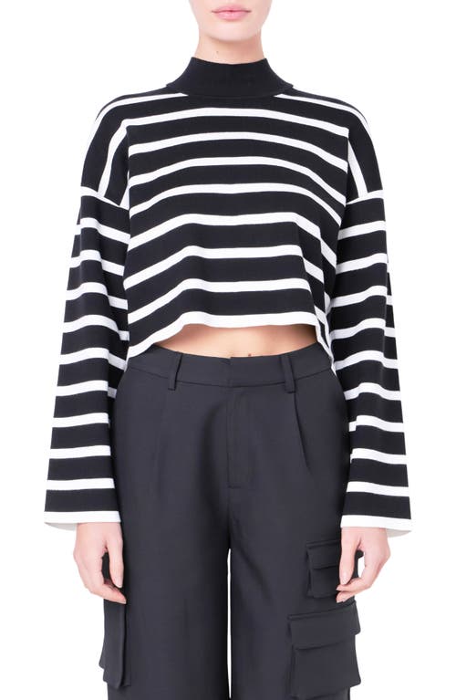 Grey Lab Stripe Turtleneck Crop Sweater In Black/white