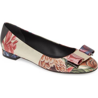 Salvatore Ferragamo Varina Floral & Feather Print Ballet Flat - Blue