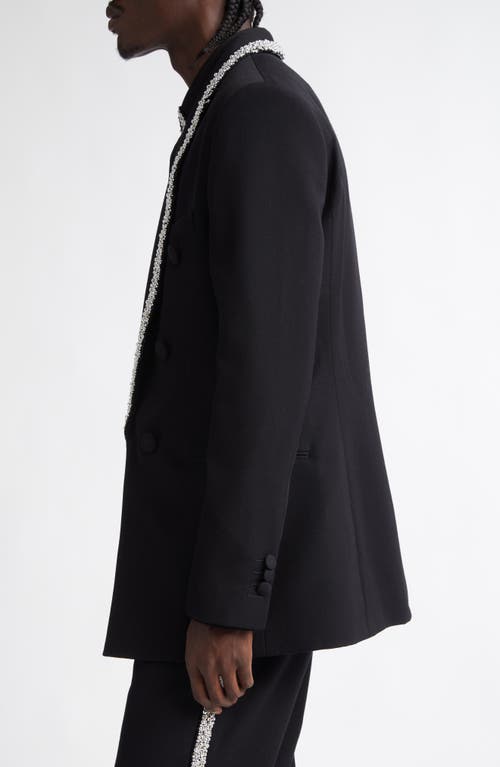 Shop Balmain Embellished Collar Wool Grain De Poudre Tuxedo Jacket In Black/crystal