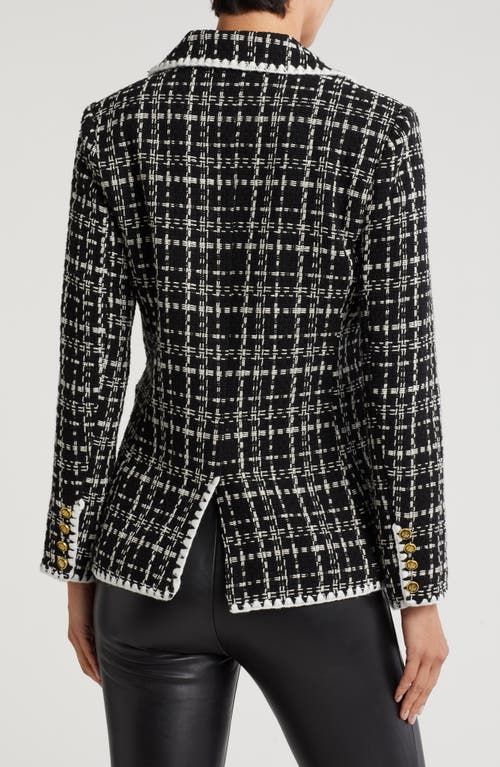 Laundry By Shelli Segal Stitch Trim Tweed Blazer In Black/marshmallow Plaid