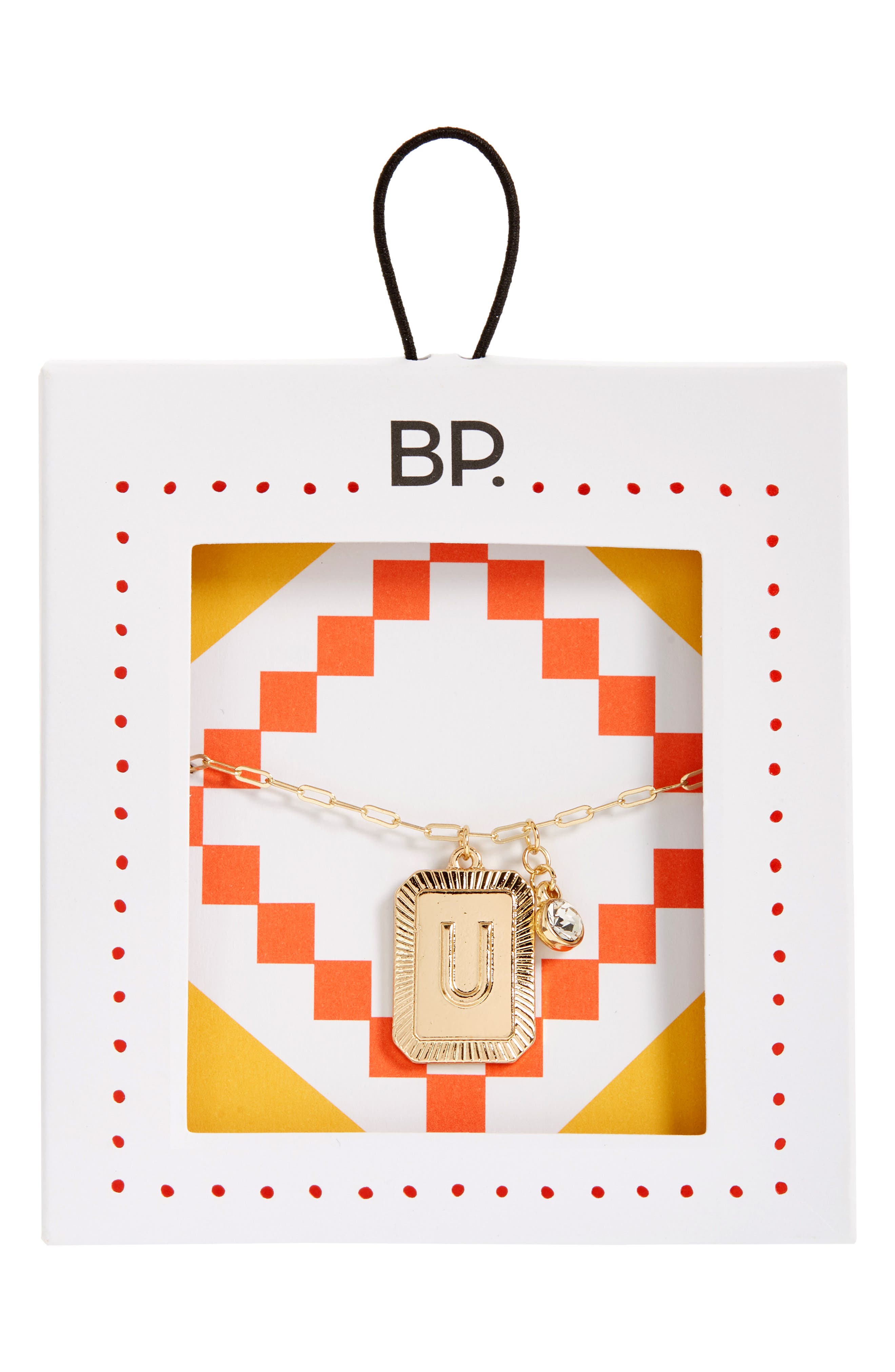 BP. Initial Plaque Pendant Necklace in U- Clear- Gold