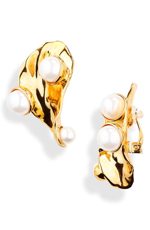 Shop Oscar De La Renta Imitation Pearl Abstract Leaf Clip-on Earrings In Gold