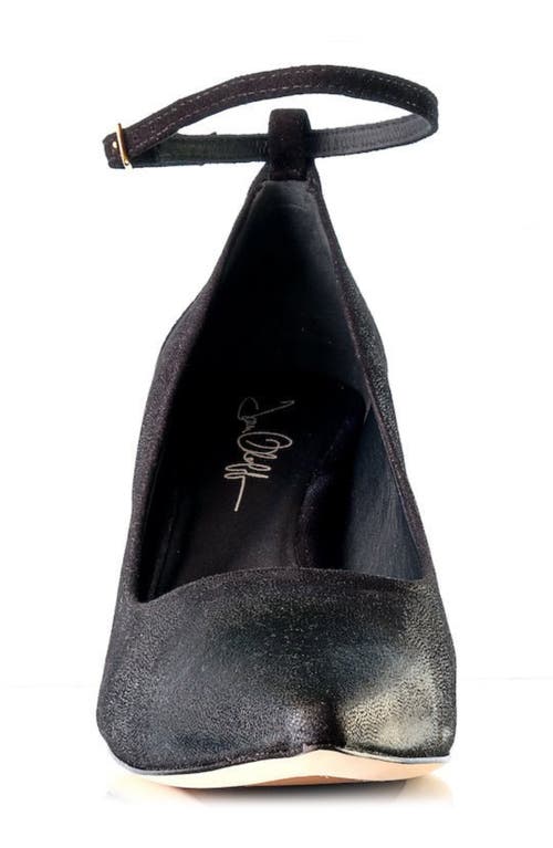 Joan Oloff Destiny Ankle Strap Pump In Black Cosmo/black Kid Suede