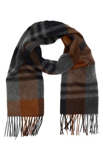 Nordstrom Rack Cashmere Fringe Scarf In Grey Multi Plaid