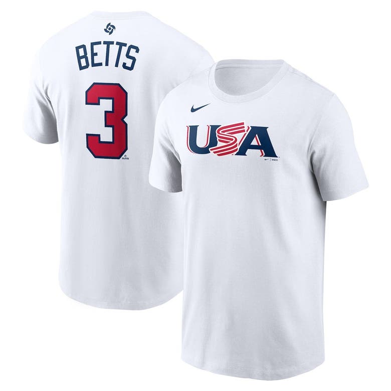 Nike Men's Mookie Betts White USA Baseball 2023 World Baseball Classic Name  and Number T-shirt