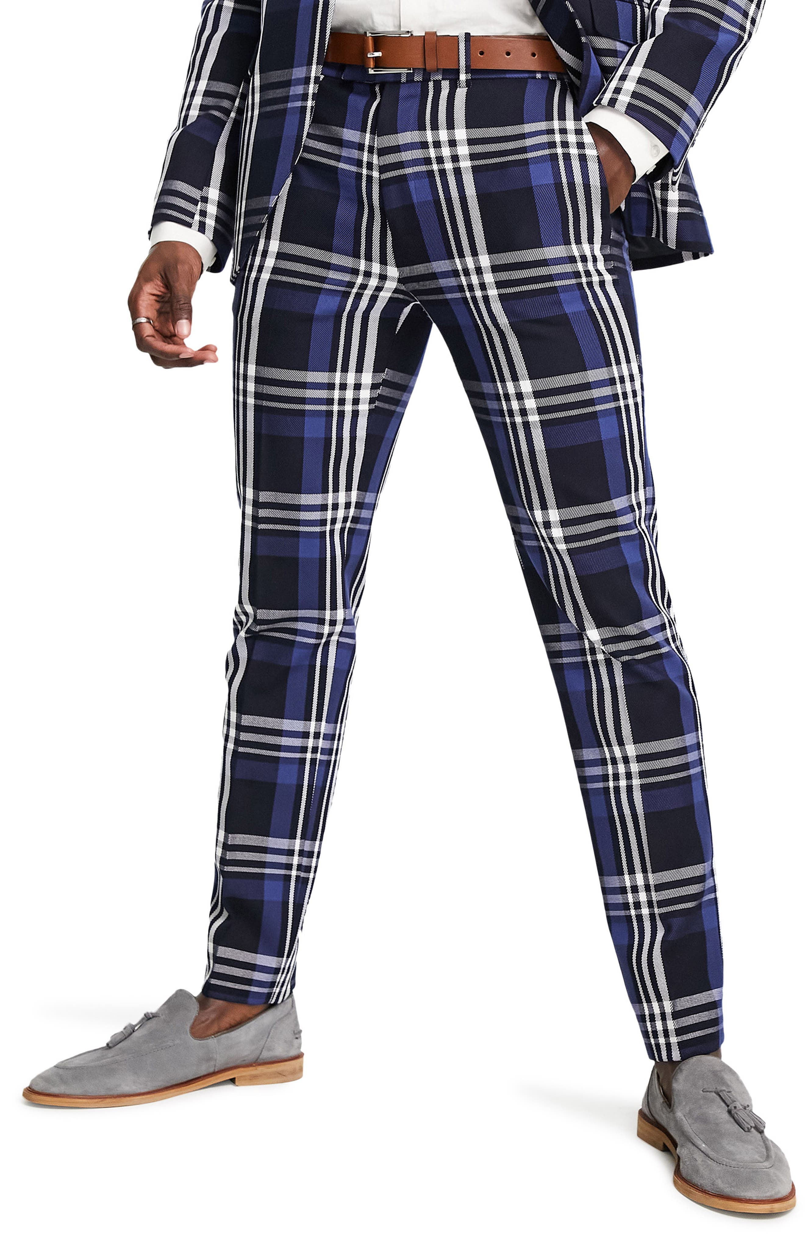 navy plaid pants mens