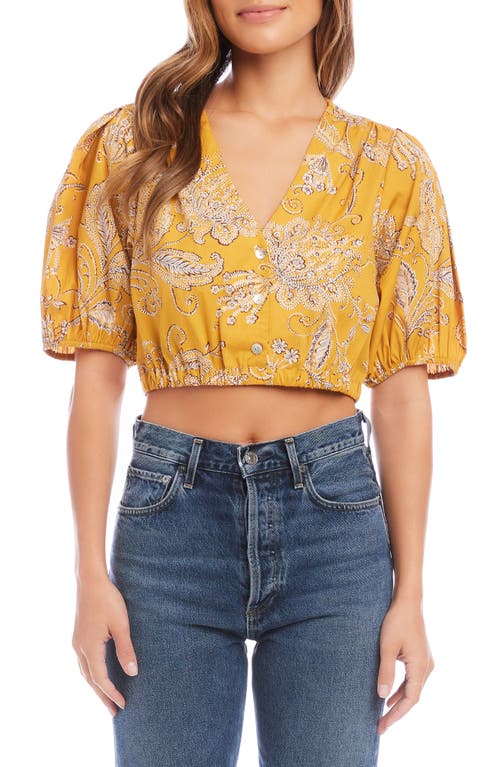 FIFTEEN TWENTY Puff Sleeve Floral Cotton Crop Top in Yellow Print