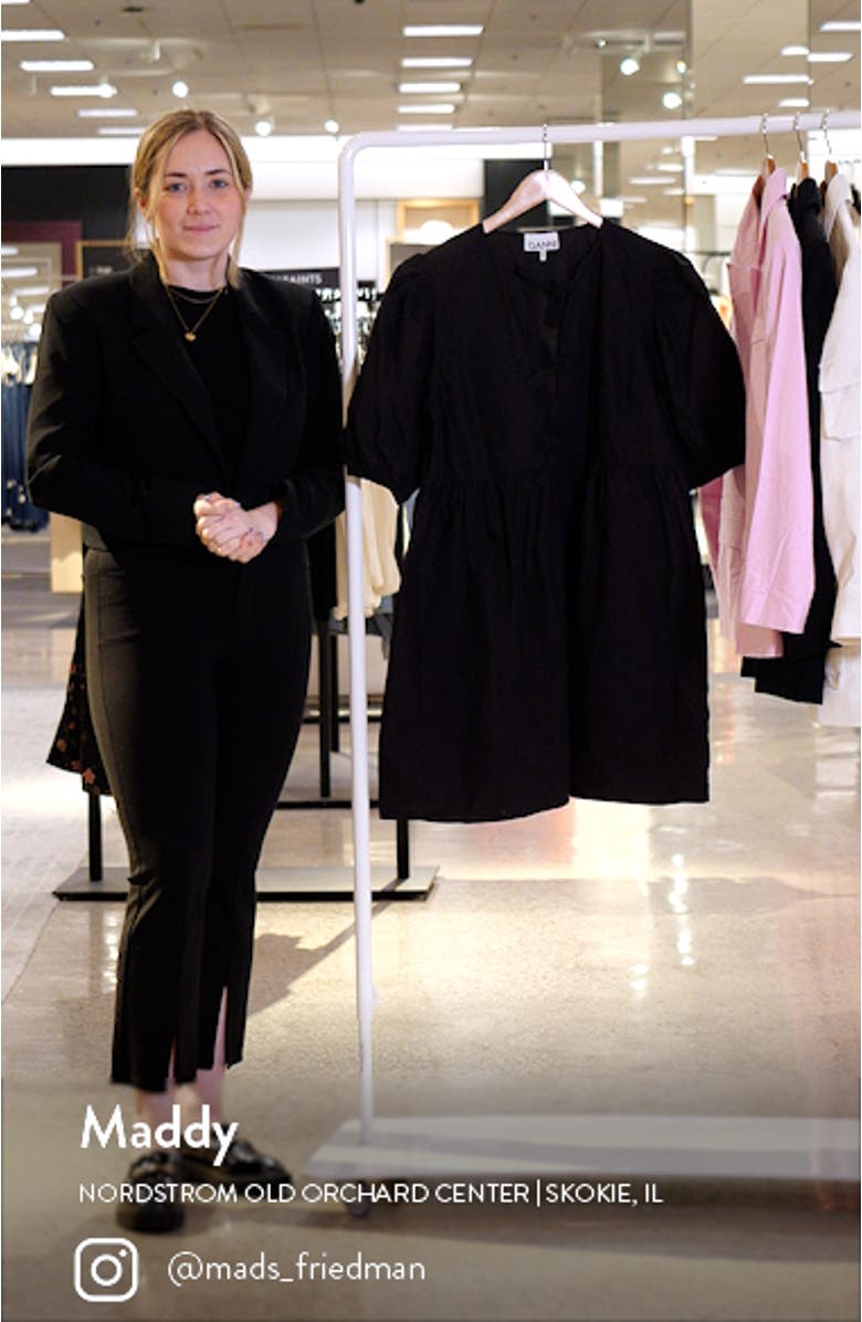 Tie Front Puff Sleeve Organic Cotton Poplin Minidress, sales video thumbnail