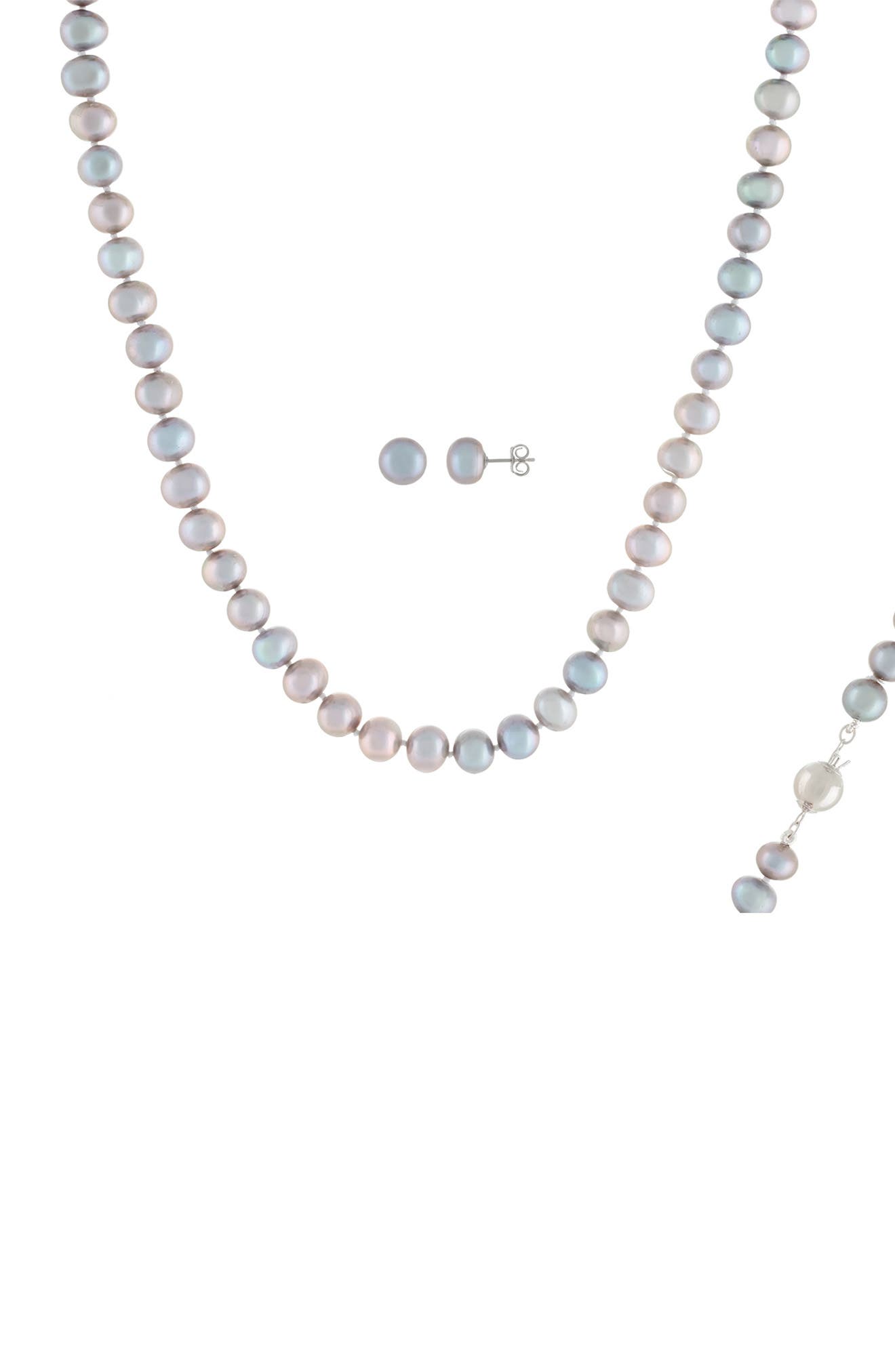 Splendid Pearls Gray 8-8.5mm Freshwater Pearl Necklace & Earrings Set