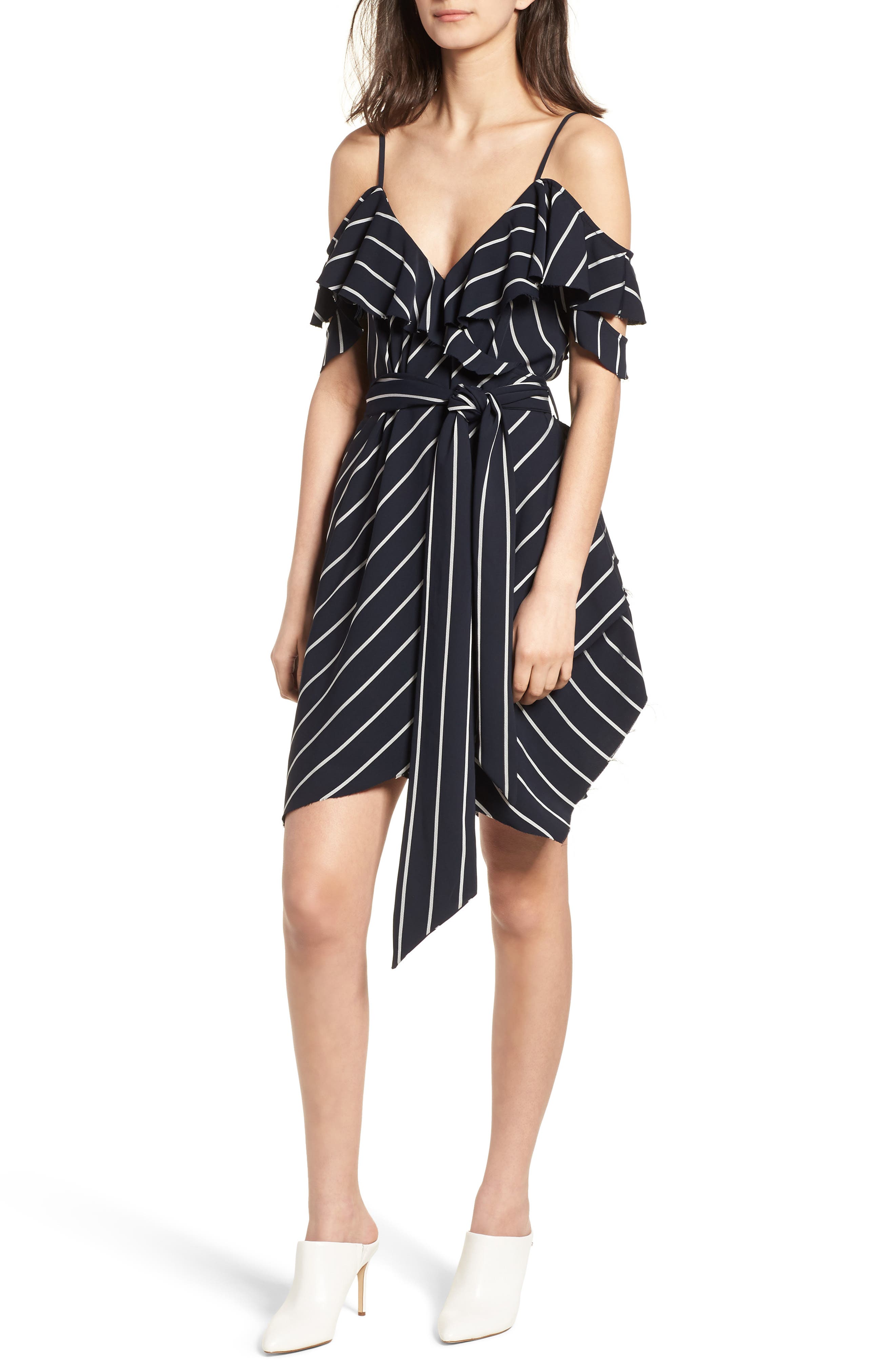 pinstripe wrap dress