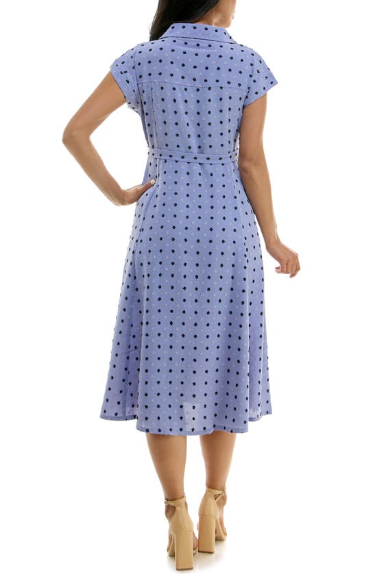 Nina Leonard Swiss Dot Cap Sleeve Midi Shirtdress In Soft Peri Multi