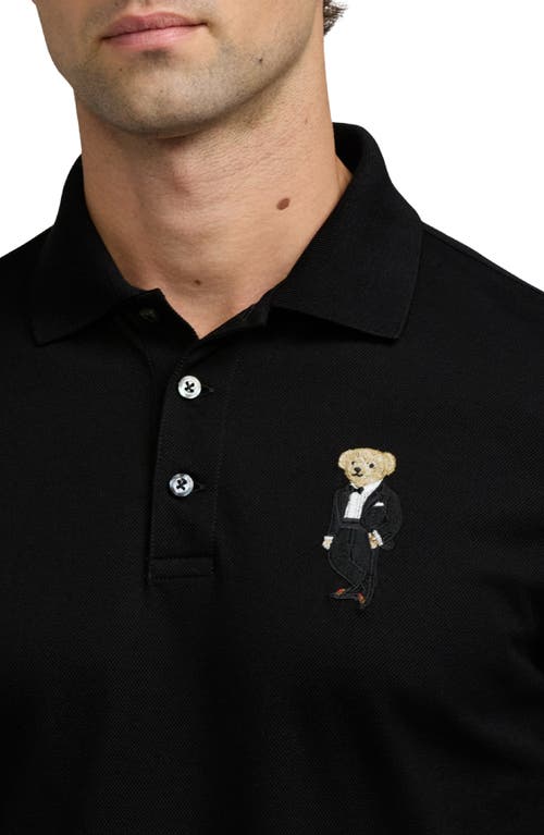 Shop Ralph Lauren Purple Label Polo Bear Patch Cotton Piqué Knit Polo In Classic Black