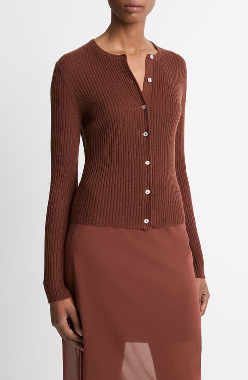 Shop Vince Cashmere & Silk Rib Cardigan In Deep Rosewood