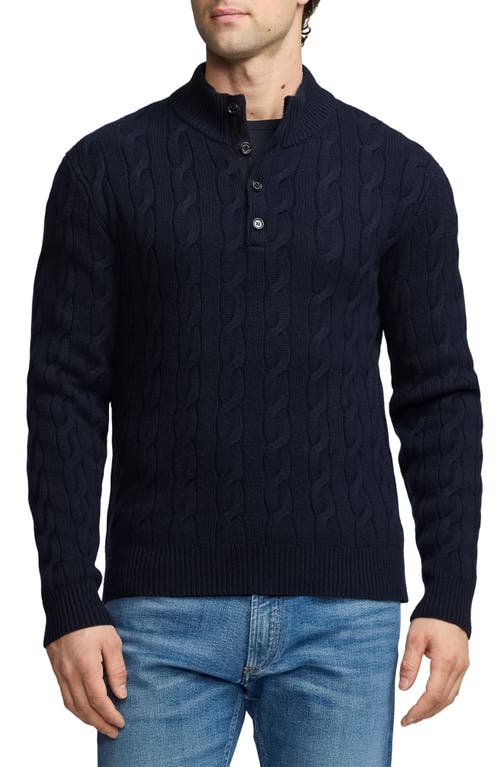 Shop Ralph Lauren Purple Label Cabled Cashmere Henley Sweater In Classic Chairman Navy