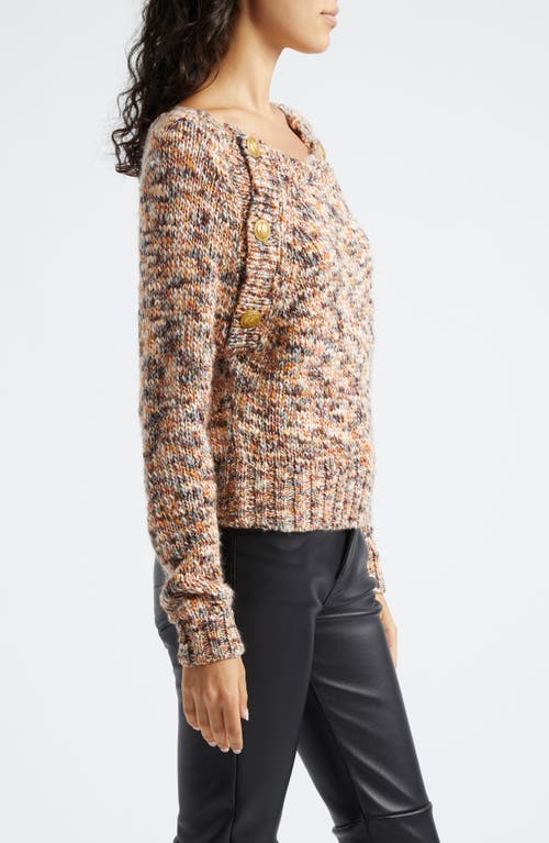 Ramy Brook Alden Button Shoulder Marled Crewneck Sweater In Neutral Knit