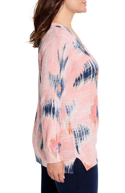 Shop Nic + Zoe Nic+zoe Abstract Floral Print Waffle Stitch Sweater In Pink Multi