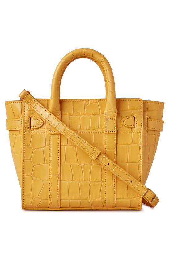 Shop Mulberry Micro Bayswater Croc Embossed Leather Satchel In Yellow