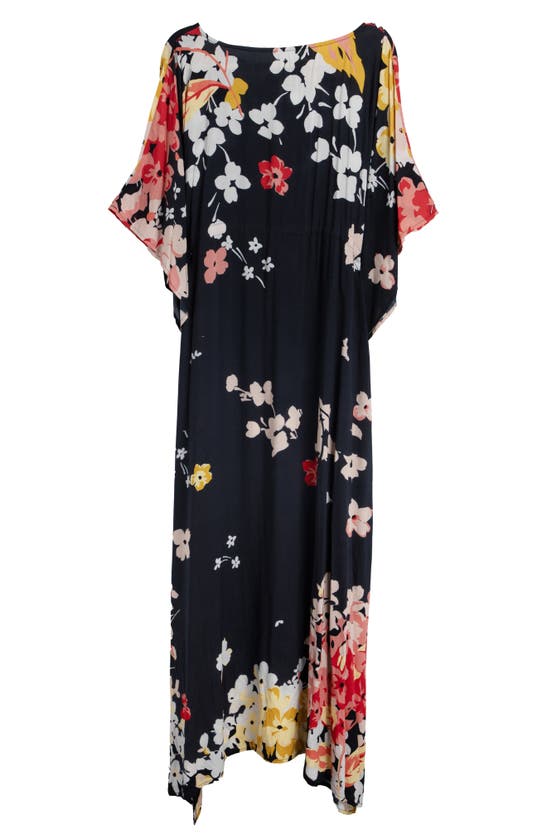 Shop Saachi Floral Print Cover-up Kaftan In Black Combo