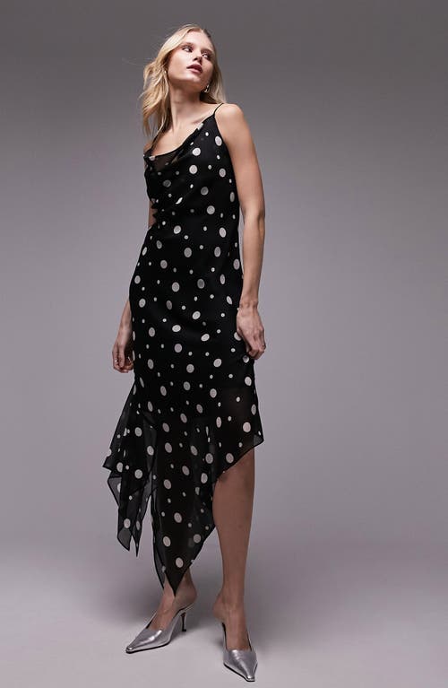 Print Cowl Neck Asymmetric Maxi Dress in Black Multi