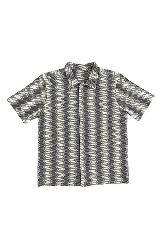 Fleece Factory Zigzag Short Sleeve Button-up Shirt In Black