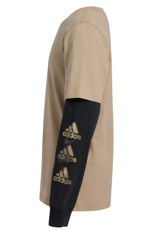 Shop Adidas Originals Adidas Kids' Stacked Logo Layered Long Sleeve Graphic T-shirt In Brown