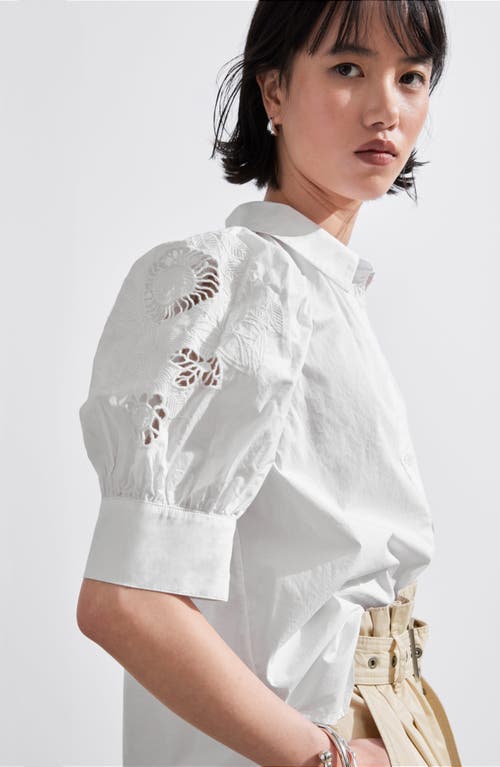 Shop & Other Stories Embroidered Puff Shoulder Shirt In White Light